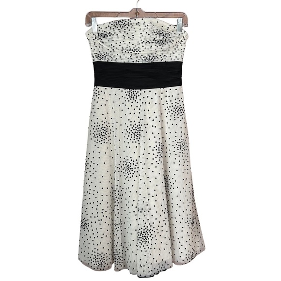BCBGMAXAZRIA Black and White Polka Dot Strapless Tulle Dress - Picture 1 of 9
